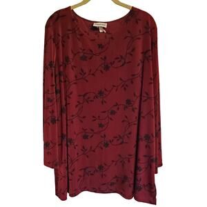 Vintage 90s Y2K Red Black Floral Long Sleeve Blouse Shirt Top Gothic Fairycore